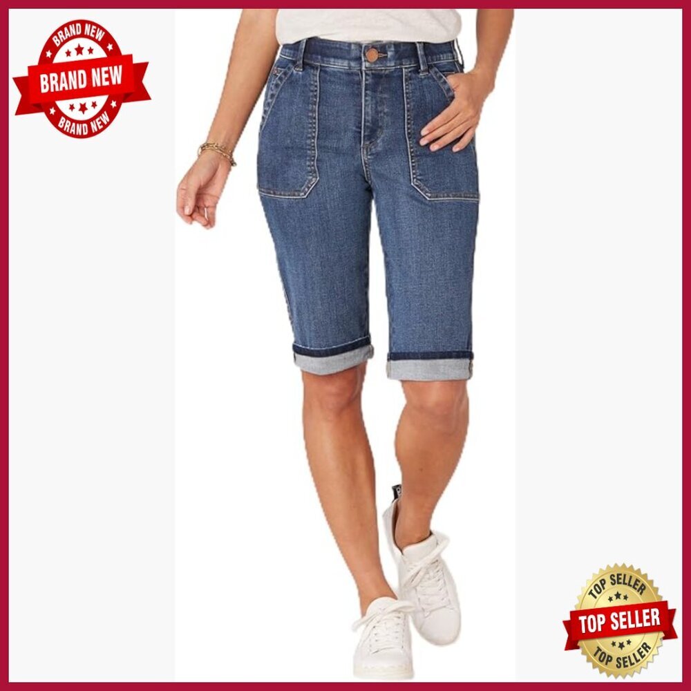 Petite Denim Bermuda Shorts With Ab Solution Utility Fit